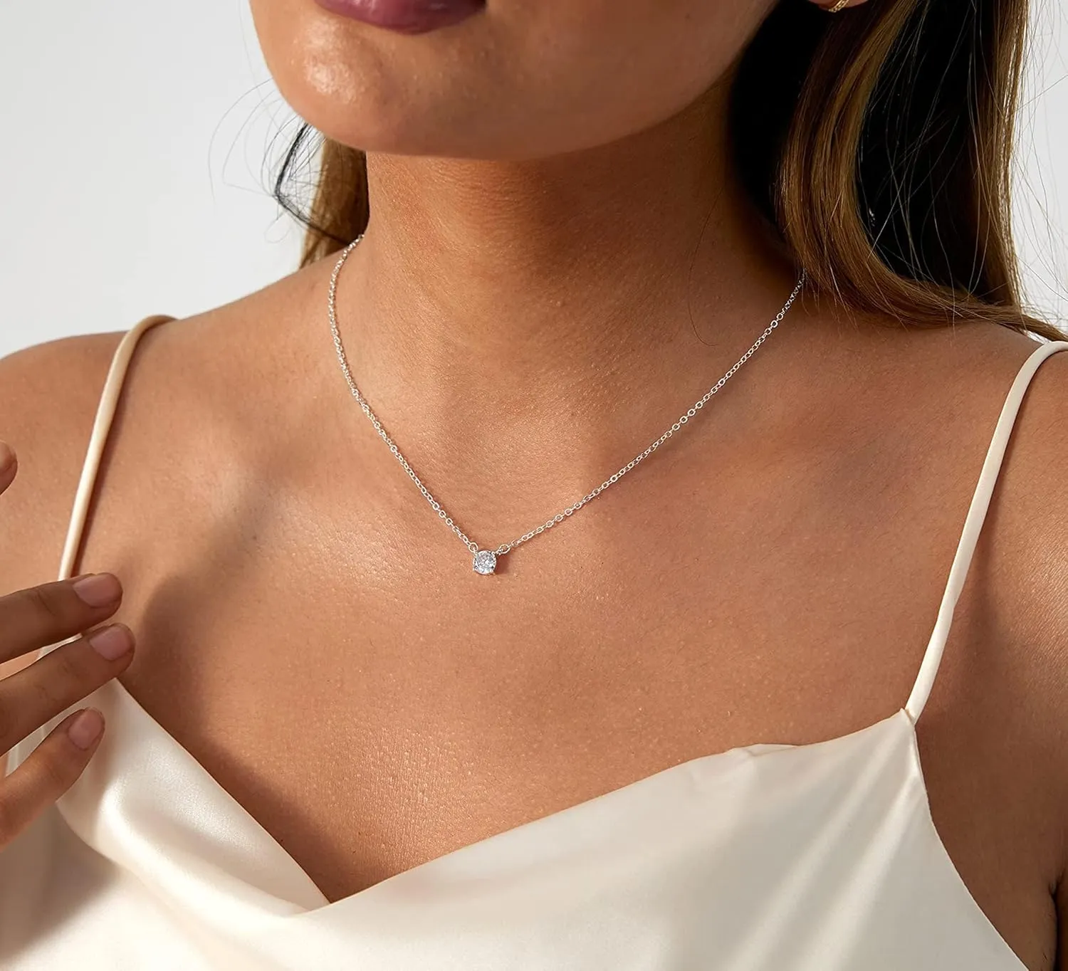 CZ Diamond Necklace for Women Dainty Square Cubic Zirconia Splints Solitaire Pendant Necklace for women 14kGold/Silver Plated Different Width Square CZ Pendant Necklaces Simulated Diamond Bridesmaid Jewelry for Women