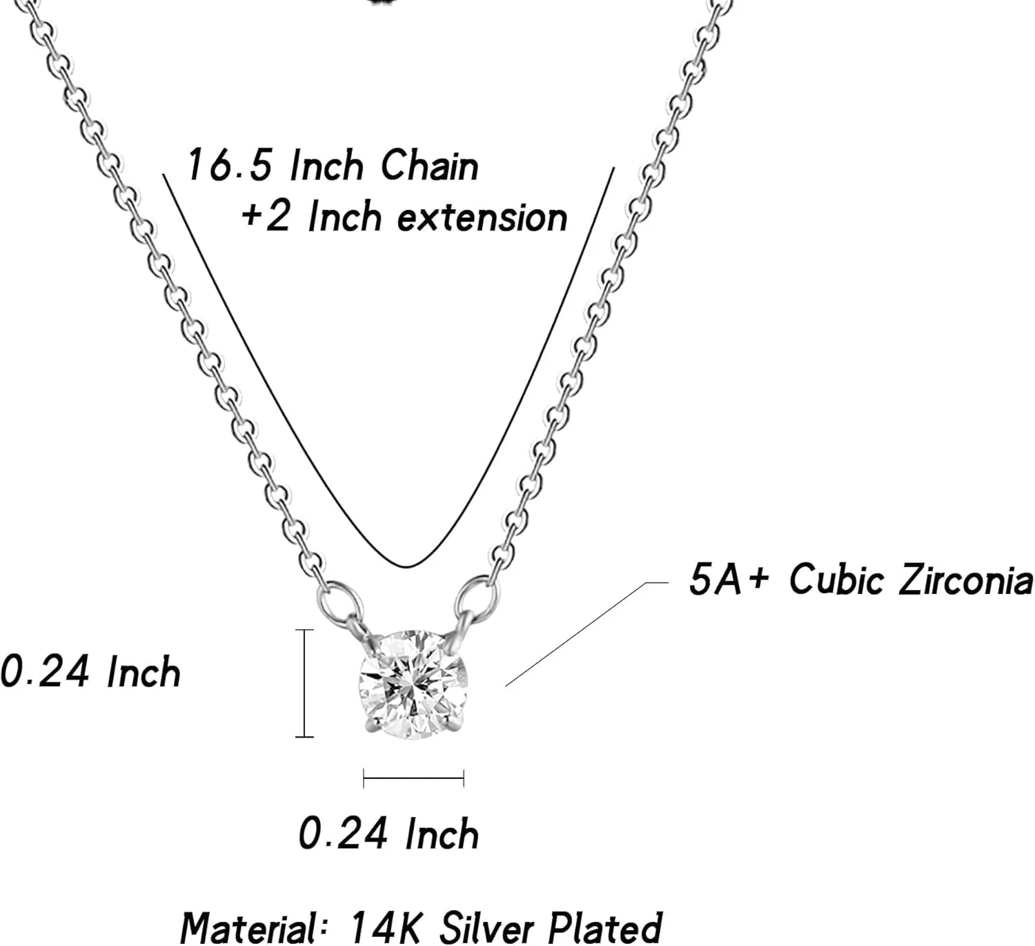 CZ Diamond Necklace for Women Dainty Square Cubic Zirconia Splints Solitaire Pendant Necklace for women 14kGold/Silver Plated Different Width Square CZ Pendant Necklaces Simulated Diamond Bridesmaid Jewelry for Women
