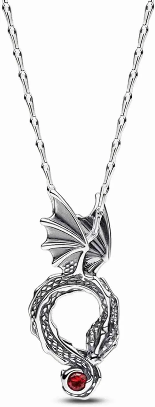 Daenerys Targaryen Jewelry Dragon Pendant Necklace S925 sterling silver with Red Man-made crystal For Games Collection AndThrones Gift (Dragon Pendant Necklace)
