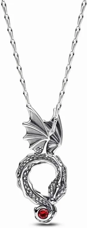 Daenerys Targaryen Jewelry Dragon Pendant Necklace S925 sterling silver with Red Man-made crystal For Games Collection AndThrones Gift (Dragon Pendant Necklace)