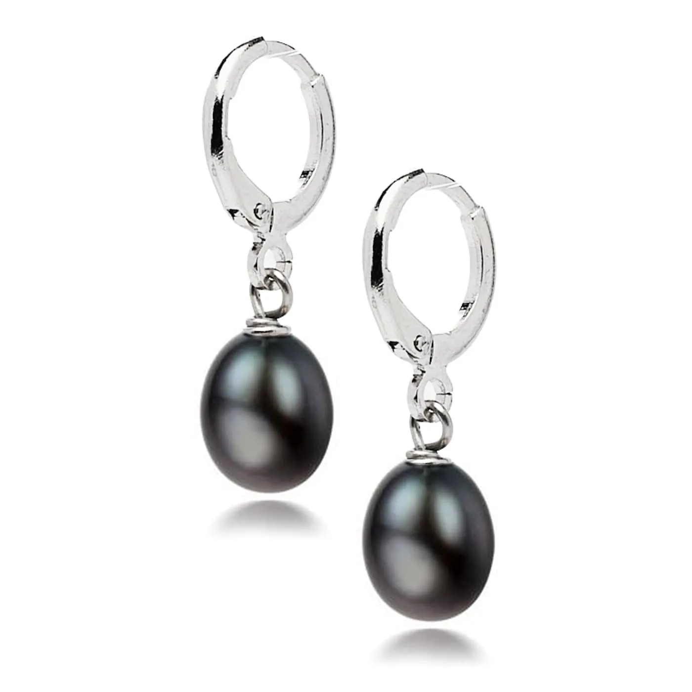 Dainty Elegance Pearl Earrings for Women and Girls | Natural Freshwater Pearl Huggie Hoop Earrings - Pearl earrings colour: White, Pink, Grey, Black (Black)