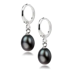 Dainty Elegance Pearl Earrings for Women and Girls | Natural Freshwater Pearl Huggie Hoop Earrings - Pearl earrings colour: White, Pink, Grey, Black (Black)
