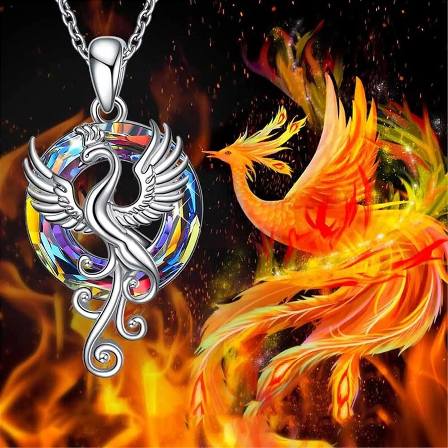 Dainty Phoenix Pendant Necklace Shining Crystal Phoenix Good Luck Necklace for Women Jewelry