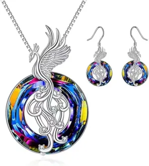 Dainty Phoenix Pendant Necklace Shining Crystal Phoenix Good Luck Necklace for Women Jewelry
