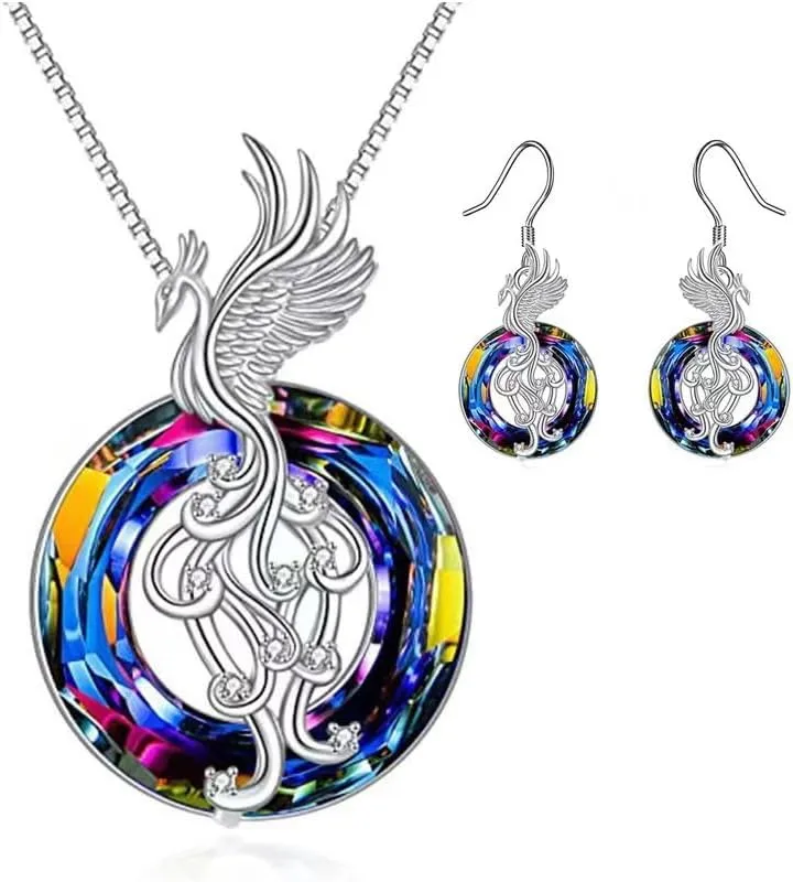 Dainty Phoenix Pendant Necklace Shining Crystal Phoenix Good Luck Necklace for Women Jewelry