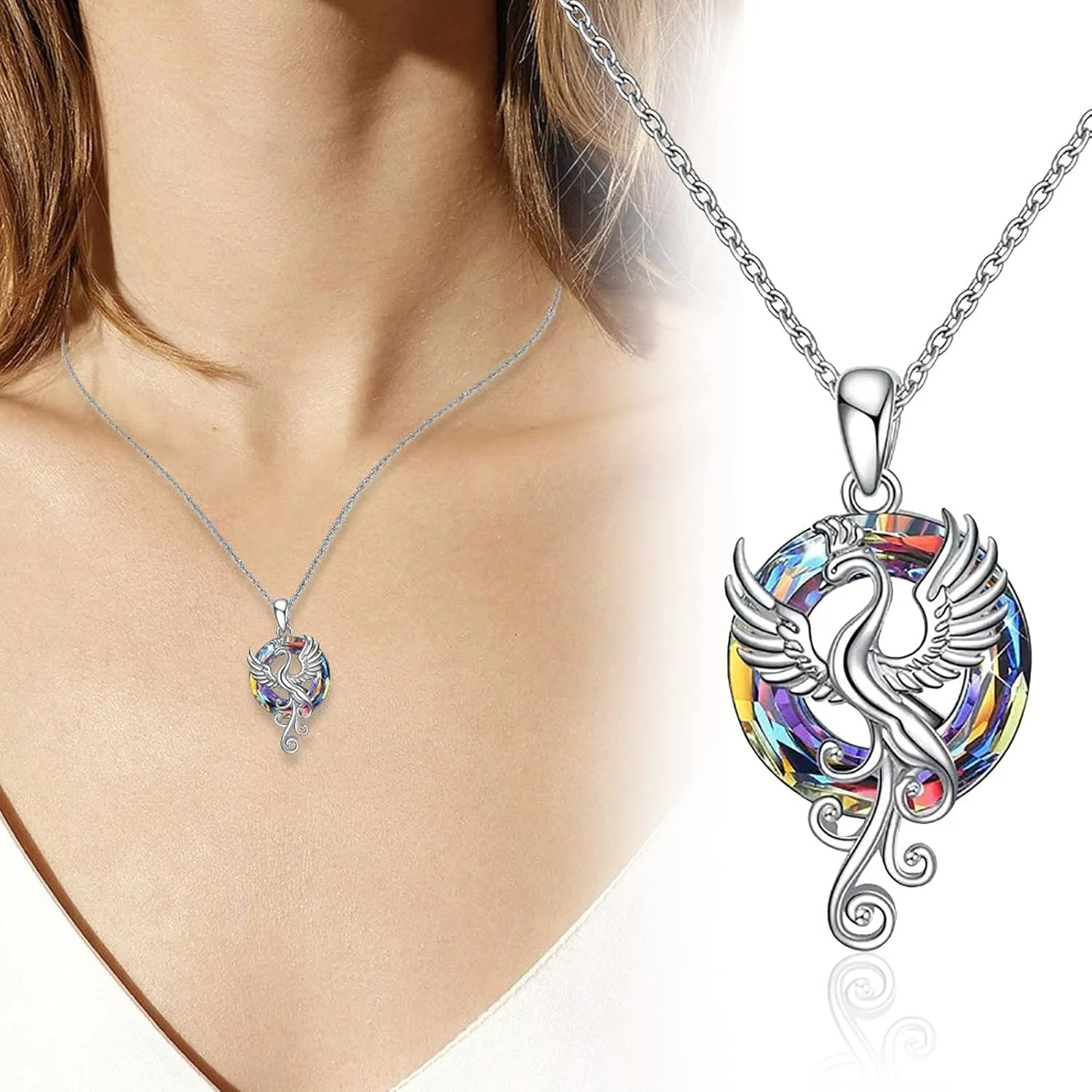 Dainty Phoenix Pendant Necklace Shining Crystal Phoenix Good Luck Necklace for Women Jewelry