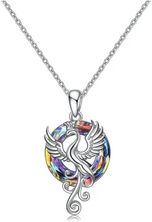 Dainty Phoenix Pendant Necklace Shining Crystal Phoenix Good Luck Necklace for Women Jewelry