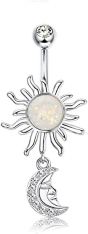 Dangle Belly Button Ring Surgical Steel CZ Barbell Energetic Flame Belly Piercing Jewelry Body Retainer 14G(1.6mm