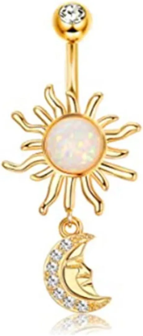 Dangle Belly Button Ring Surgical Steel CZ Barbell Energetic Flame Belly Piercing Jewelry Body Retainer 14G(1.6mm
