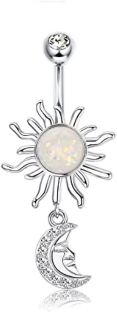 Dangle Belly Button Ring Surgical Steel CZ Barbell Energetic Flame Belly Piercing Jewelry Body Retainer 14G(1.6mm