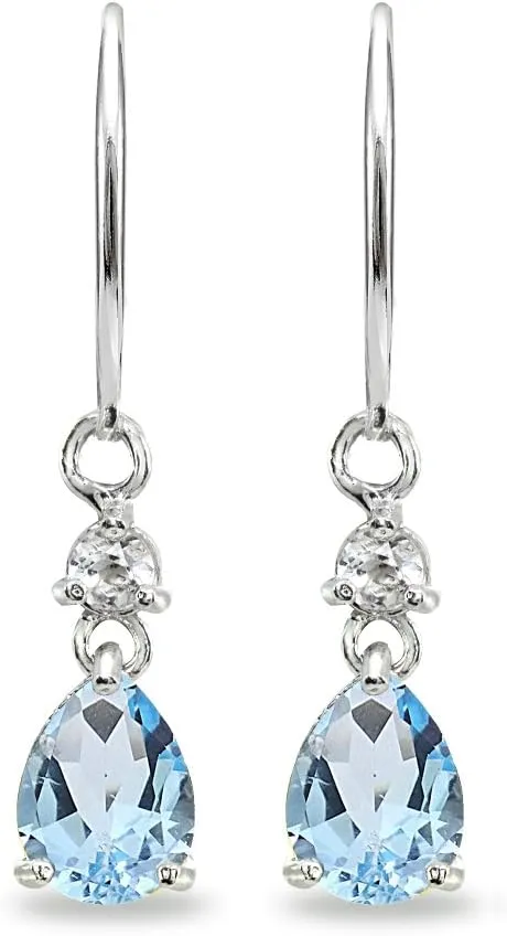 Dangle Earrings for Women Sterling Silver Genuine or Synthetic Gemstone 8x6mm Teardrop Leverback Drop Earring for Women Bridesmaids