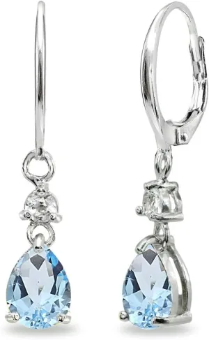 Dangle Earrings for Women Sterling Silver Genuine or Synthetic Gemstone 8x6mm Teardrop Leverback Drop Earring for Women Bridesmaids