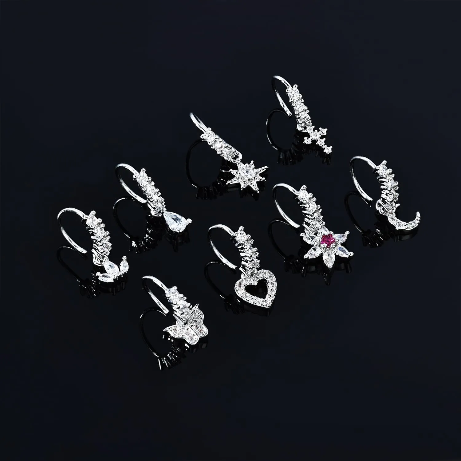 Dangle Nose Rings Hoop for Women Septum Nose Piercing Jewelry Cartilage Earring CZ Flower Leaf Star Butterfly Daith Tragus Helix Lip Piercing, Silver Gold Rose Gold