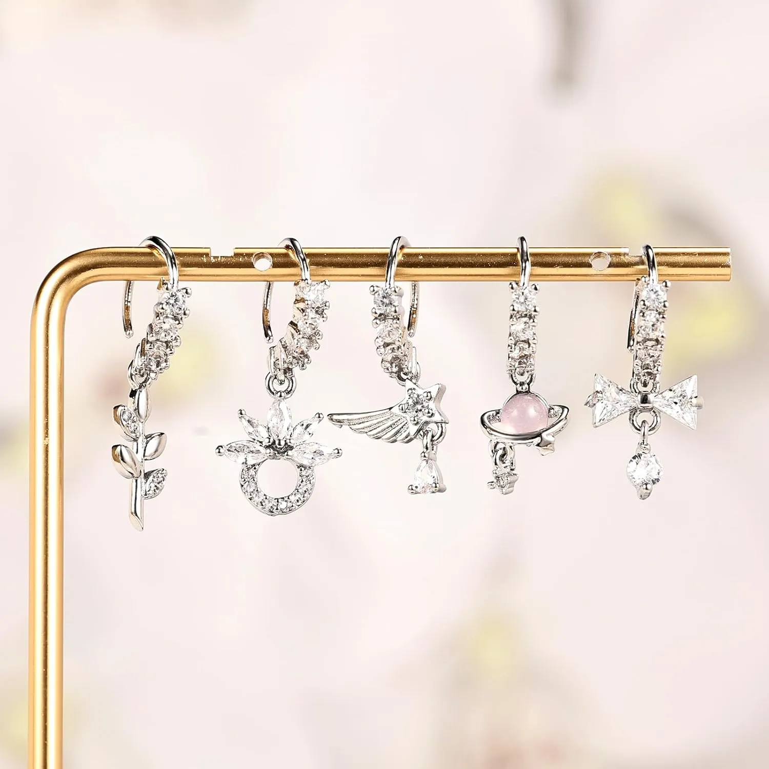 Dangle Nose Rings Hoop for Women Septum Nose Piercing Jewelry Cartilage Earring CZ Flower Leaf Star Butterfly Daith Tragus Helix Lip Piercing, Silver Gold Rose Gold