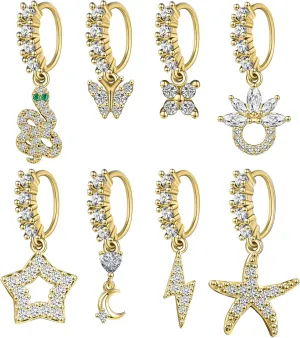 Dangle Nose Rings Hoop for Women Septum Nose Piercing Jewelry Cartilage Earring CZ Flower Leaf Star Butterfly Daith Tragus Helix Lip Piercing, Silver Gold Rose Gold