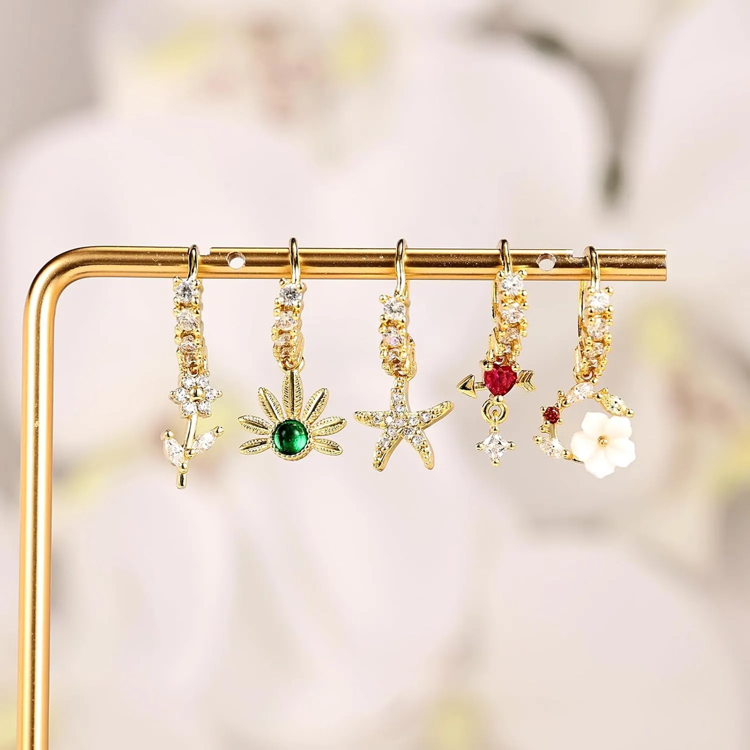 Dangle Nose Rings Hoop for Women Septum Nose Piercing Jewelry Cartilage Earring CZ Flower Leaf Star Butterfly Daith Tragus Helix Lip Piercing, Silver Gold Rose Gold