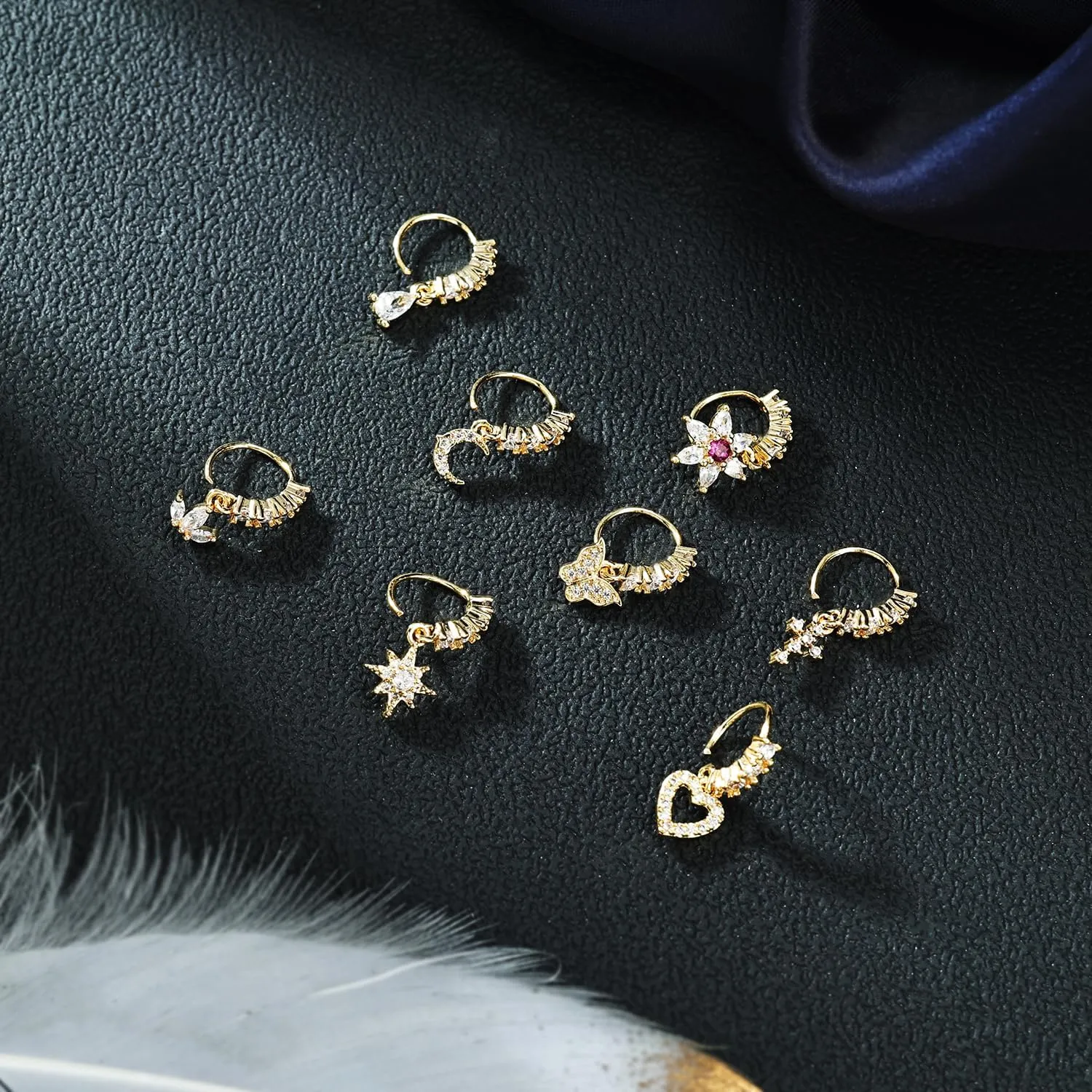 Dangle Nose Rings Hoop for Women Septum Nose Piercing Jewelry Cartilage Earring CZ Flower Leaf Star Butterfly Daith Tragus Helix Lip Piercing, Silver Gold Rose Gold