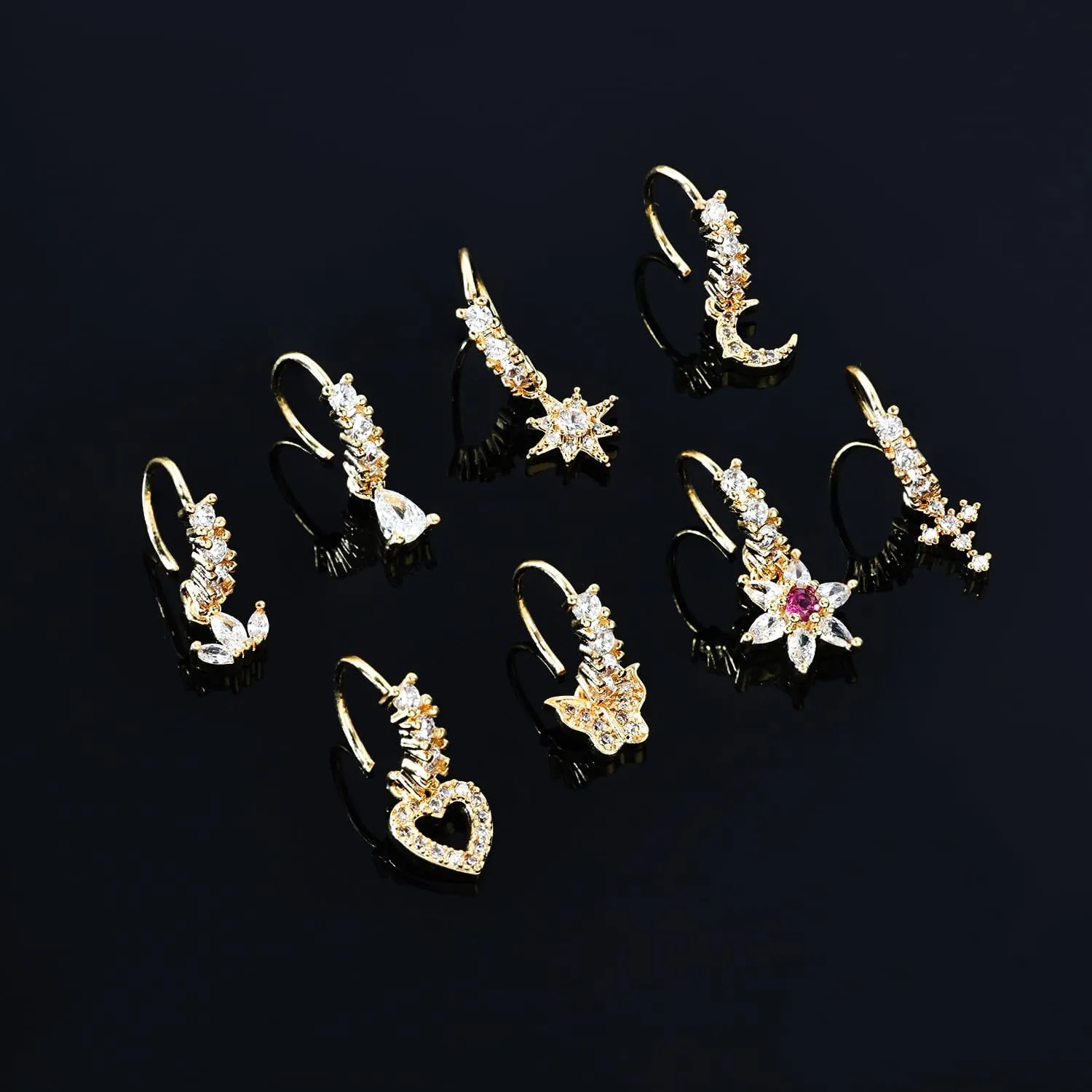 Dangle Nose Rings Hoop for Women Septum Nose Piercing Jewelry Cartilage Earring CZ Flower Leaf Star Butterfly Daith Tragus Helix Lip Piercing, Silver Gold Rose Gold