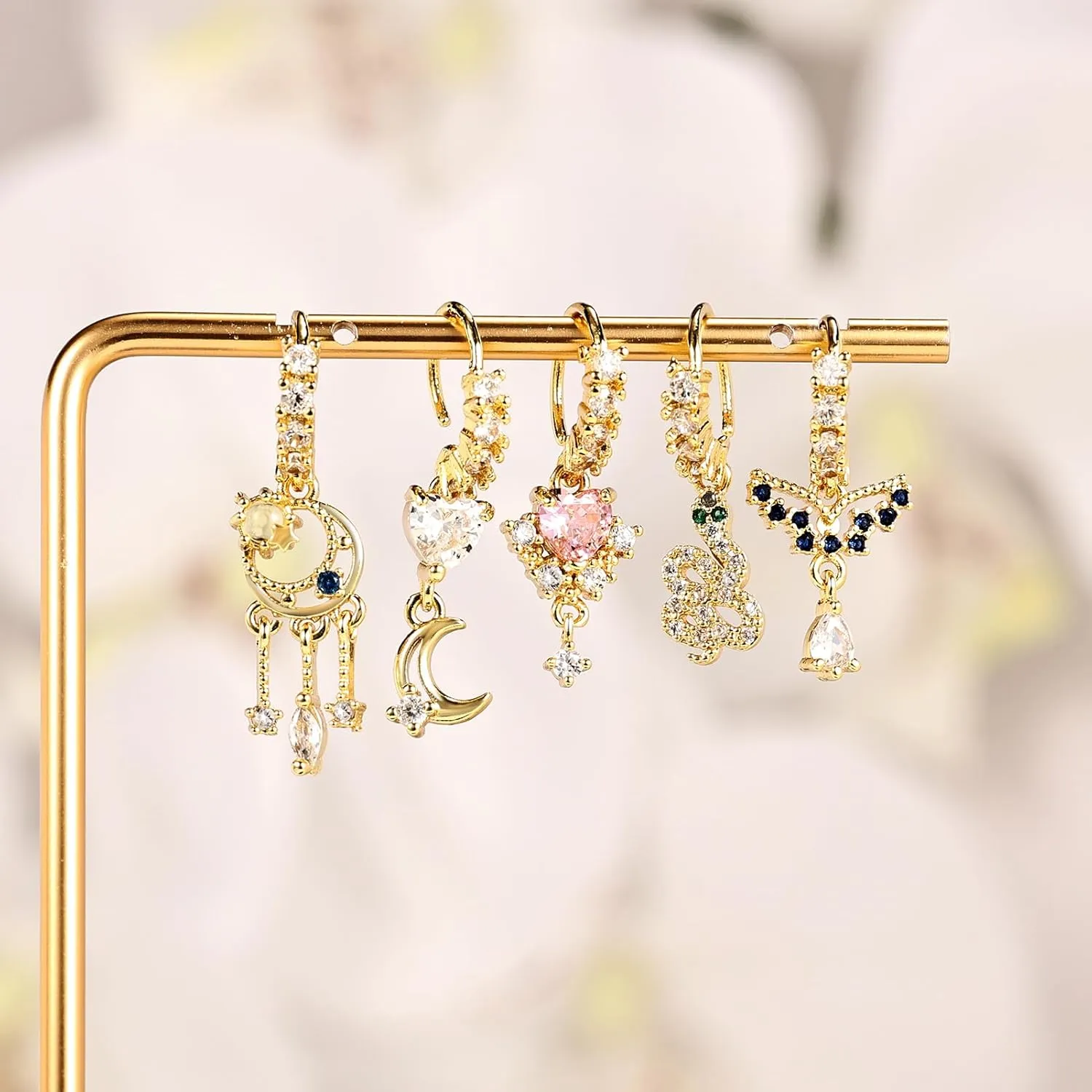Dangle Nose Rings Hoop for Women Septum Nose Piercing Jewelry Cartilage Earring CZ Flower Leaf Star Butterfly Daith Tragus Helix Lip Piercing, Silver Gold Rose Gold