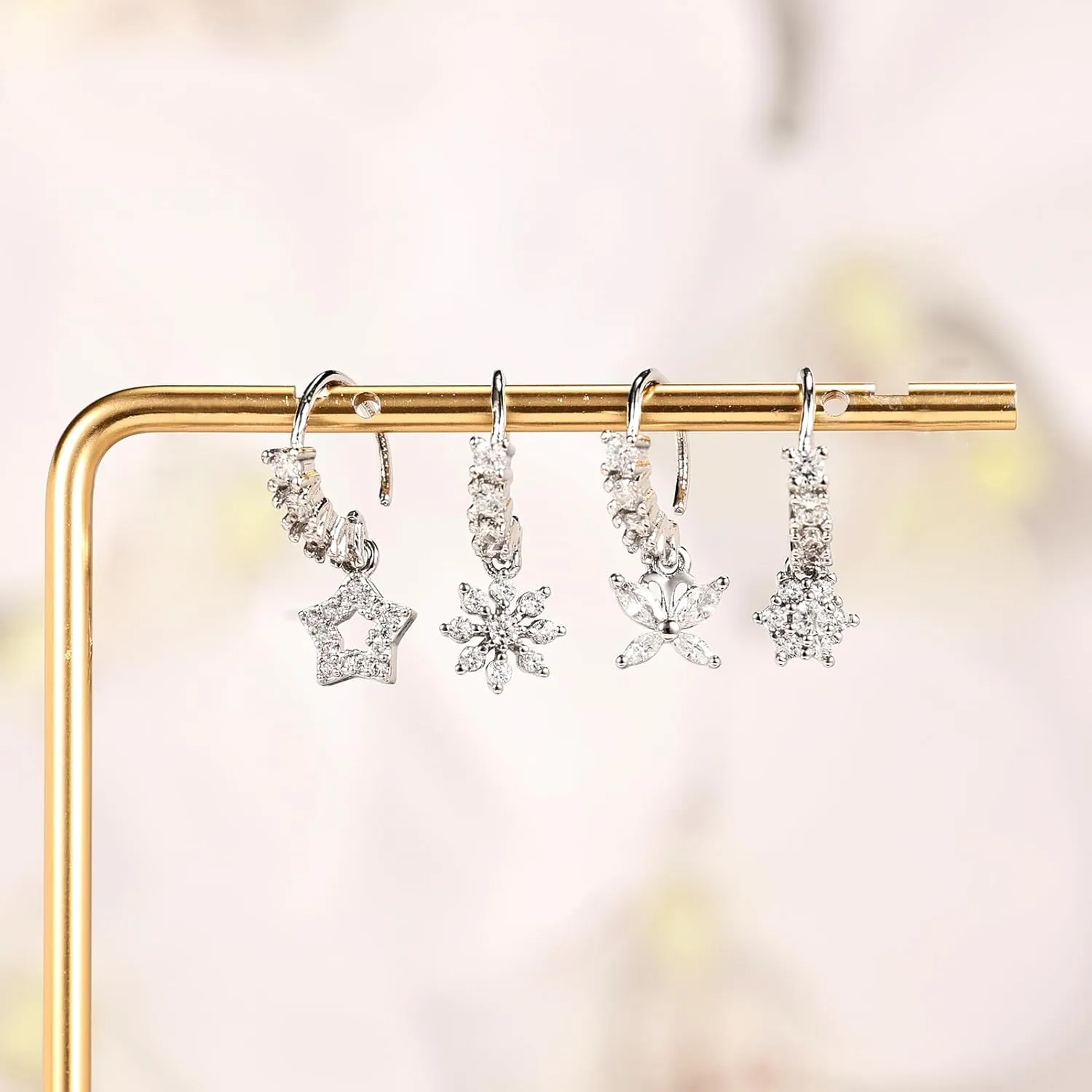 Dangle Nose Rings Hoop for Women Septum Nose Piercing Jewelry Cartilage Earring CZ Flower Leaf Star Butterfly Daith Tragus Helix Lip Piercing, Silver Gold Rose Gold