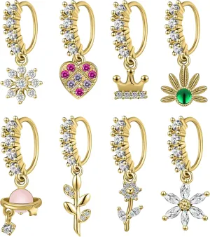 Dangle Nose Rings Hoop for Women Septum Nose Piercing Jewelry Cartilage Earring CZ Flower Leaf Star Butterfly Daith Tragus Helix Lip Piercing, Silver Gold Rose Gold