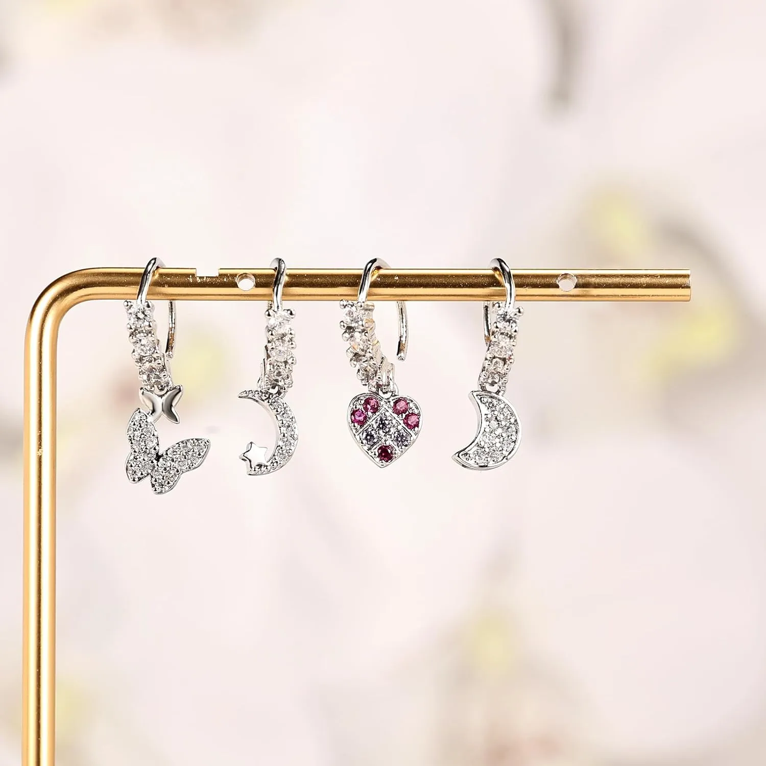 Dangle Nose Rings Hoop for Women Septum Nose Piercing Jewelry Cartilage Earring CZ Flower Leaf Star Butterfly Daith Tragus Helix Lip Piercing, Silver Gold Rose Gold