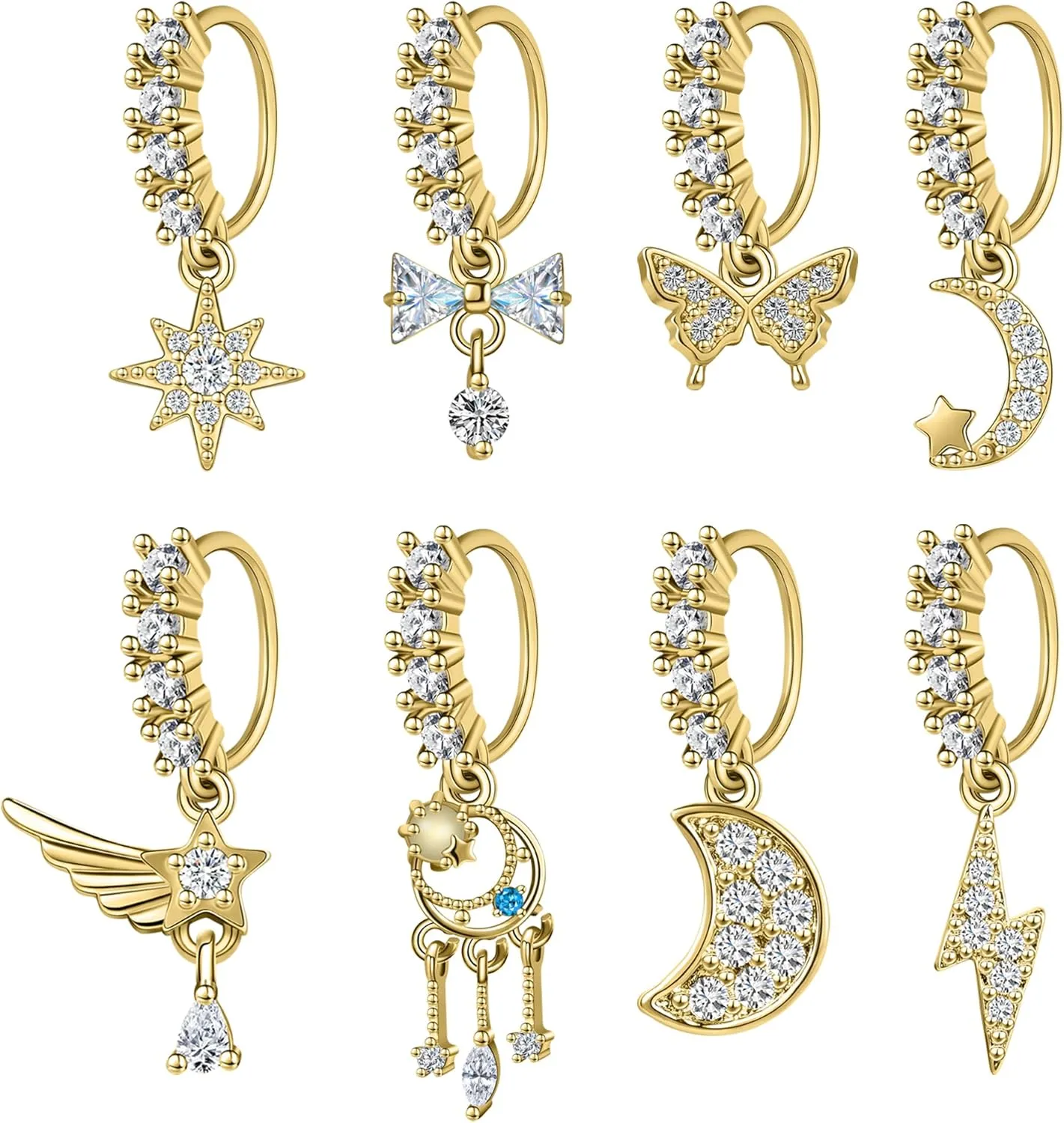 Dangle Nose Rings Hoop for Women Septum Nose Piercing Jewelry Cartilage Earring CZ Flower Leaf Star Butterfly Daith Tragus Helix Lip Piercing, Silver Gold Rose Gold