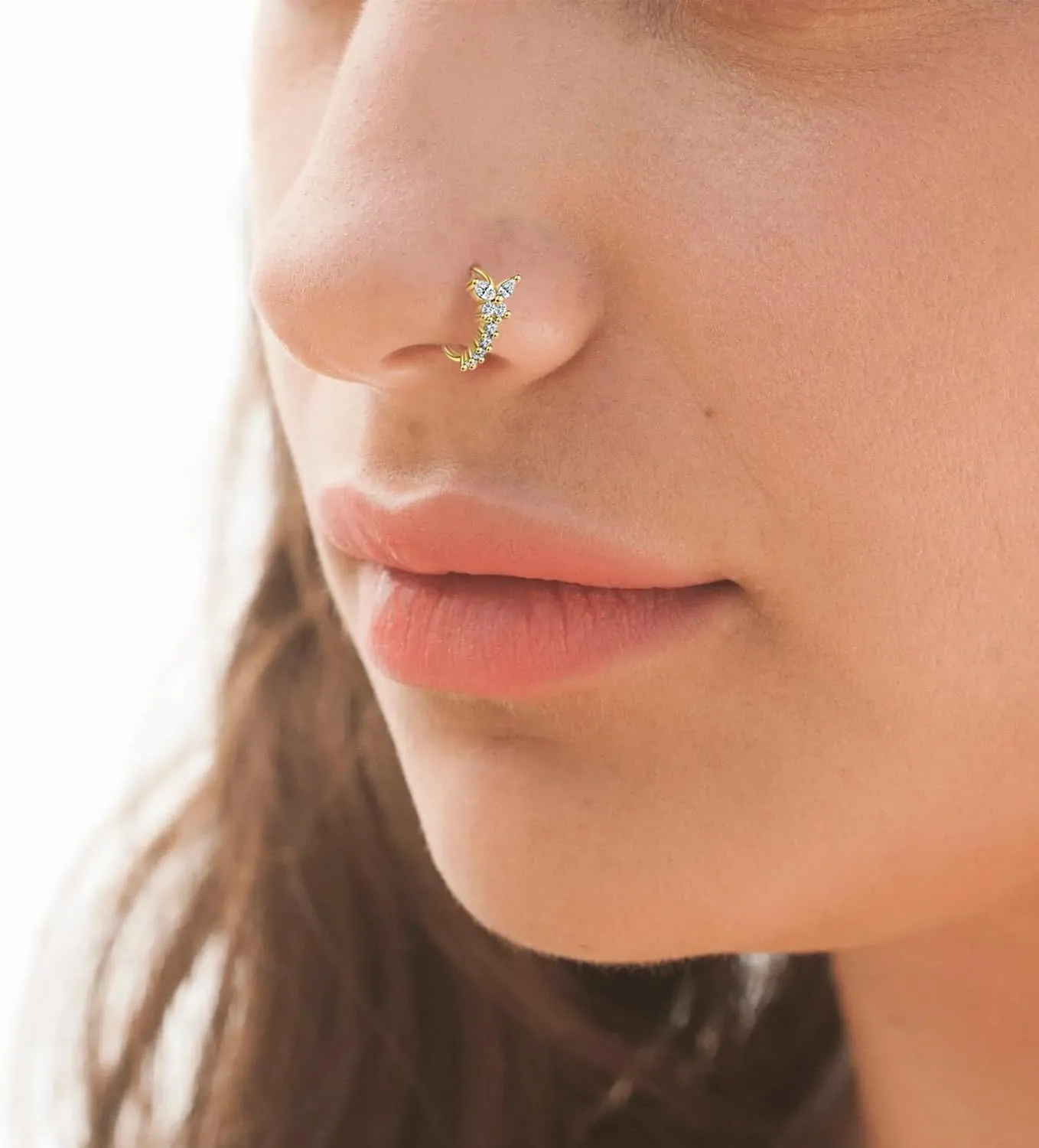 Dangle Nose Rings Hoops for Women 20G Nose Piercing Jewelry Set Copper Hypoallergenic Cartilage Earrings with CZ Flower Leaf Star Butterfly Design Septum Daith Tragus Helix Lip Piercing