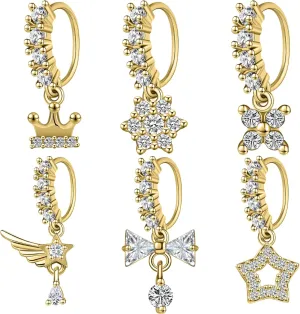 Dangle Nose Rings Hoops for Women 20G Nose Piercing Jewelry Set Copper Hypoallergenic Cartilage Earrings with CZ Flower Leaf Star Butterfly Design Septum Daith Tragus Helix Lip Piercing