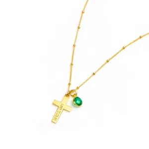 Danique Vertical Cross & Birthstone Necklace  Custom Cross Pendant with Custom Name or Date  Delicate Silver or Gold Cross Necklace for Women  Confirmation, Easter, First Communion Gift for Girls