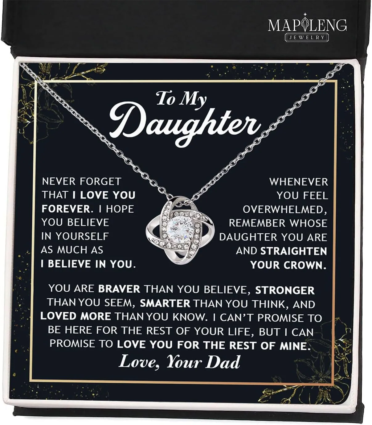 Daughter Gift From Dad, To My Daughter Love Knot Necklace From Dad With Heartfelt Message, Jewelry Gifts From Daddy, Valentines Day, Graduation, Birthday, Christmas Gift From Daddy