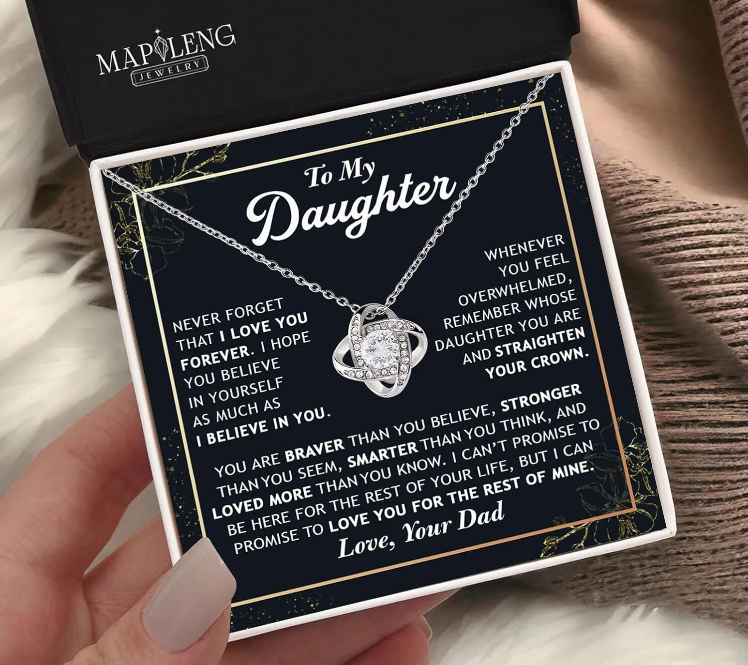Daughter Gift From Dad, To My Daughter Love Knot Necklace From Dad With Heartfelt Message, Jewelry Gifts From Daddy, Valentines Day, Graduation, Birthday, Christmas Gift From Daddy