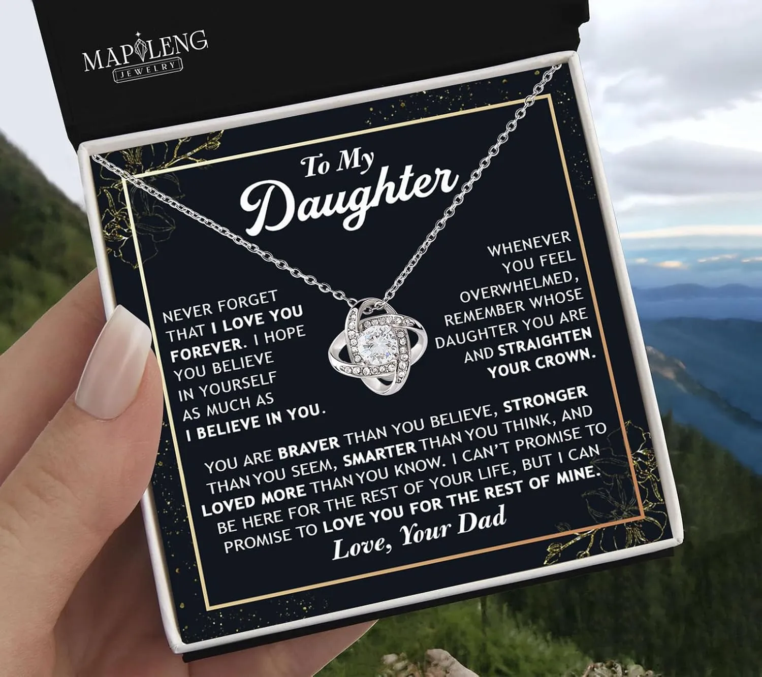 Daughter Gift From Dad, To My Daughter Love Knot Necklace From Dad With Heartfelt Message, Jewelry Gifts From Daddy, Valentines Day, Graduation, Birthday, Christmas Gift From Daddy