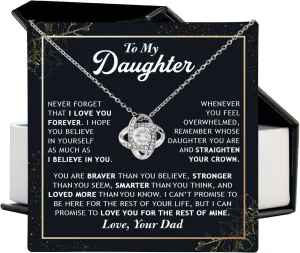 Daughter Gift From Dad, To My Daughter Love Knot Necklace From Dad With Heartfelt Message, Jewelry Gifts From Daddy, Valentines Day, Graduation, Birthday, Christmas Gift From Daddy