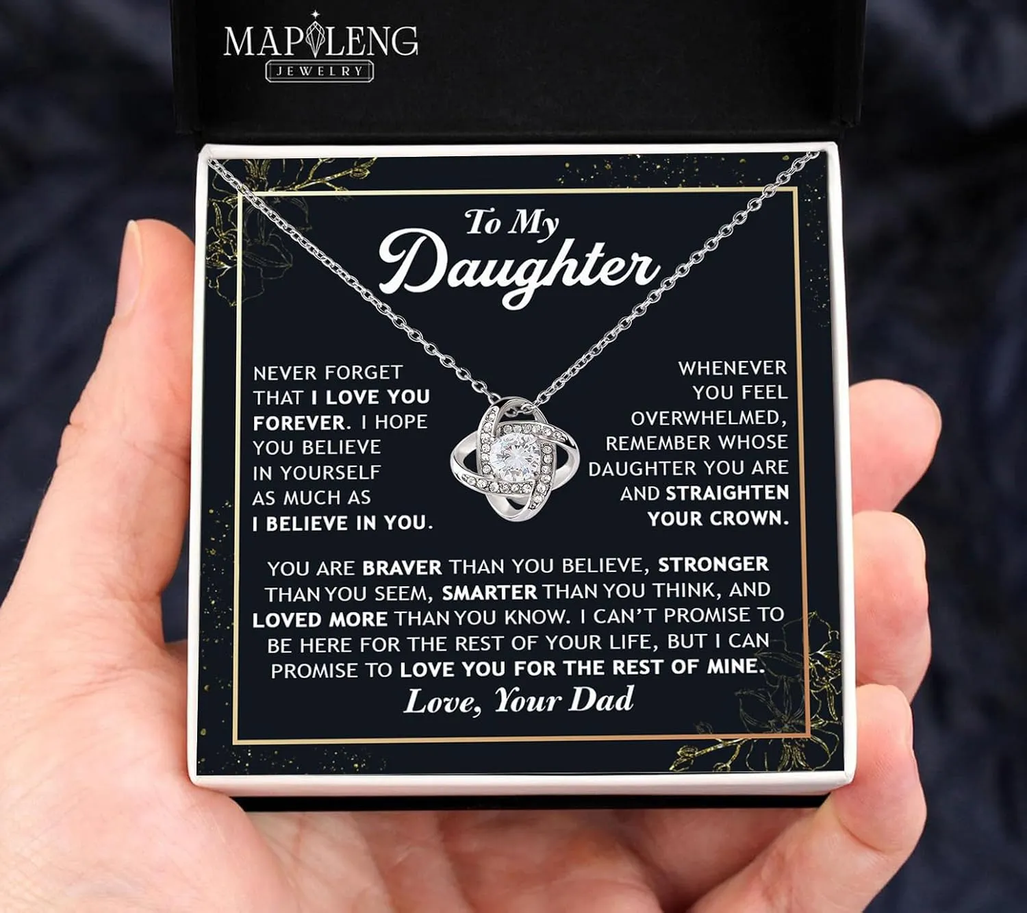 Daughter Gift From Dad, To My Daughter Love Knot Necklace From Dad With Heartfelt Message, Jewelry Gifts From Daddy, Valentines Day, Graduation, Birthday, Christmas Gift From Daddy
