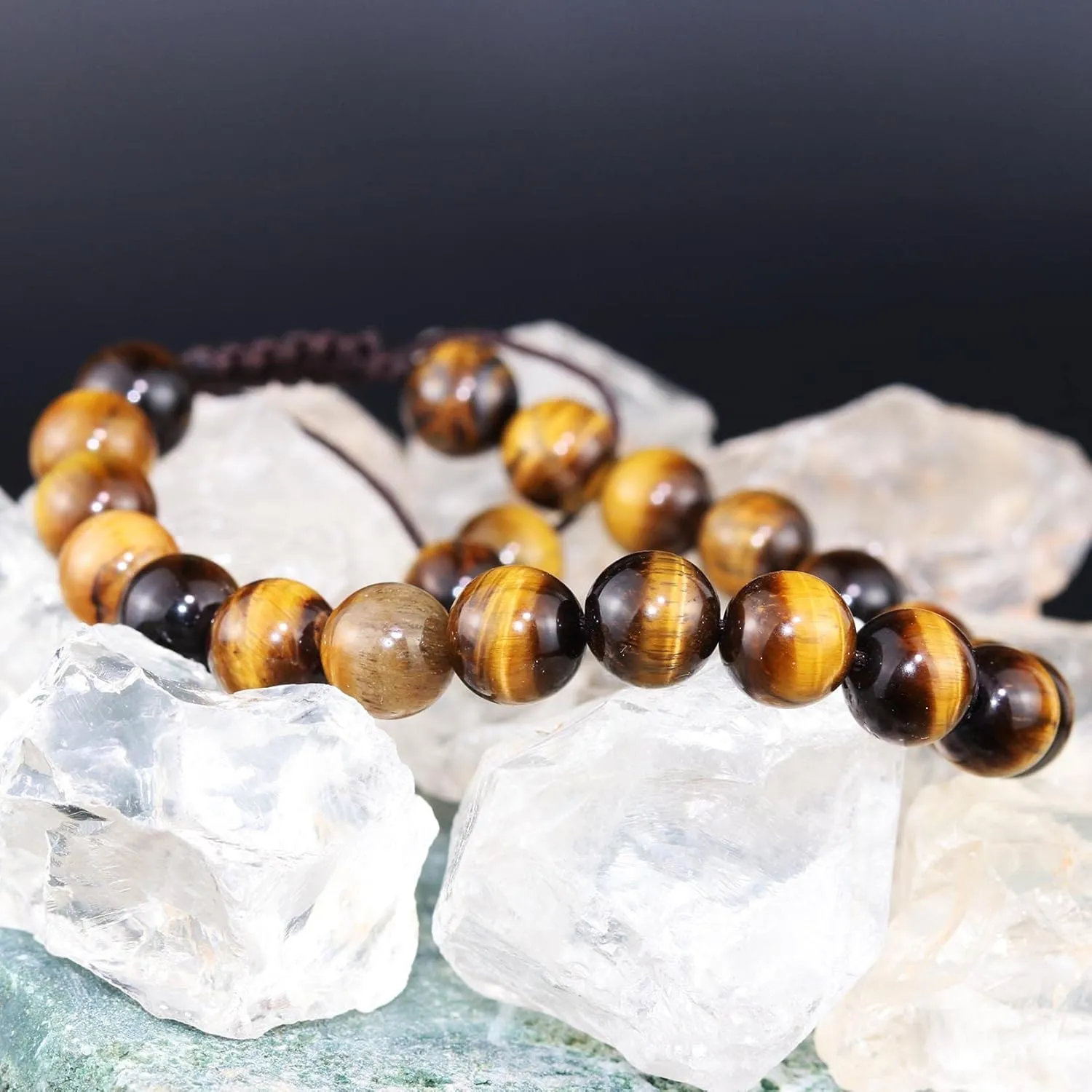 DAZCOLO 8mm Natural Gemstone Adjustable Bracelet, Handmade Unisex Crystal Bracelets for Meditation, Yoga, Spiritual Healing & Positive Energy
