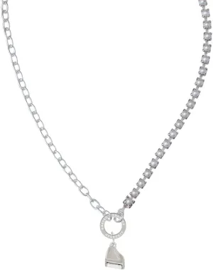 Delight Jewelry Silvertone 3-D Grand Piano Stronger Braver Smarter Mixed Cable and Imitation Pearl Chain Choker Necklace, 14.75-17"