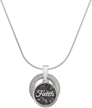 Delight Jewelry Silvertone Antiqued Round Seal - Faith Silver-tone Custom Engraved Ring Necklace, 18"