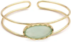 Designer Band Aqua Chalcedony Oval Shape Gold Plated Design Bracelets, Adjustable Bangle Bracelet Jewelry