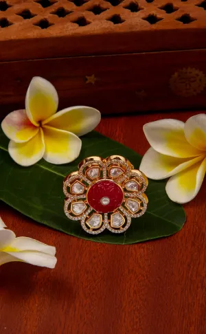 Designer Gold Plated Royal Kundan Beaded Ring (D261)