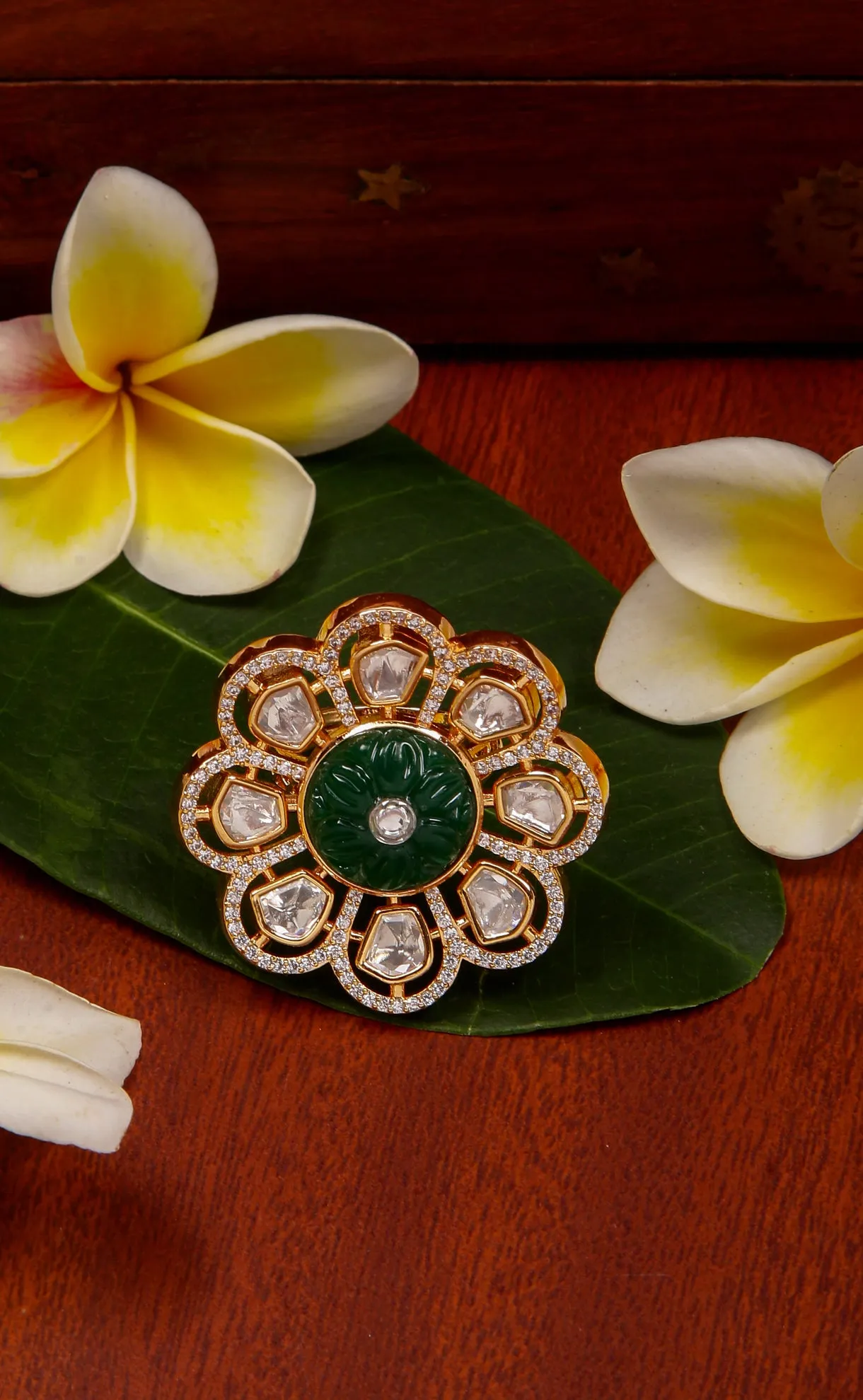 Designer Gold Plated Royal Kundan Beaded Ring (D261)