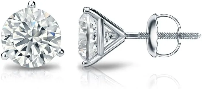 Diamond Wish 14k White Gold Round Diamond Stud Earrings (1/6 to 2ct TW, O.White, I2-I3) 3-Prong Martini, Screw-Back