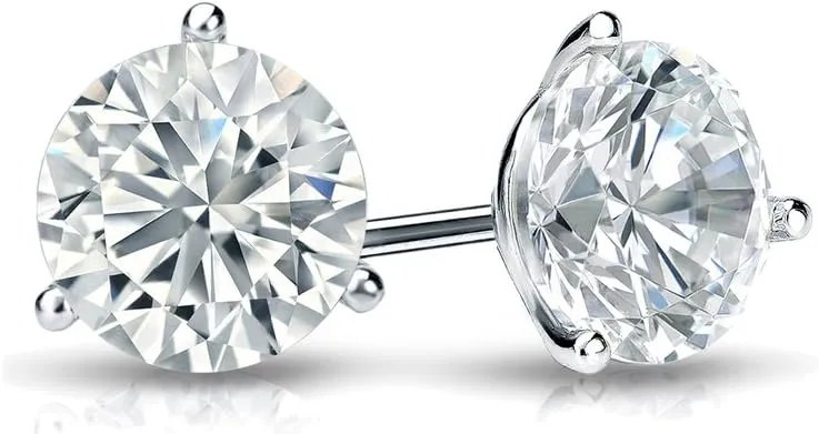 Diamond Wish 14k White Gold Round Diamond Stud Earrings (1/6 to 2ct TW, O.White, I2-I3) 3-Prong Martini, Screw-Back