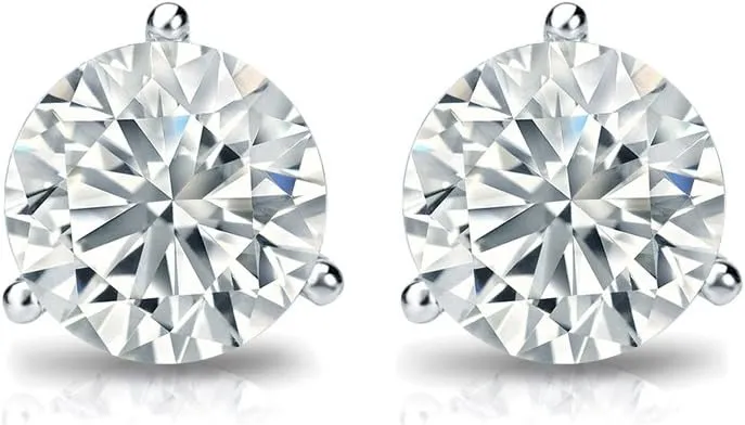 Diamond Wish 14k White Gold Round Diamond Stud Earrings (1/6 to 2ct TW, O.White, I2-I3) 3-Prong Martini, Screw-Back