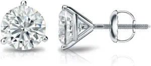 Diamond Wish 14k White Gold Round Diamond Stud Earrings (1/6 to 2ct TW, O.White, I2-I3) 3-Prong Martini, Screw-Back