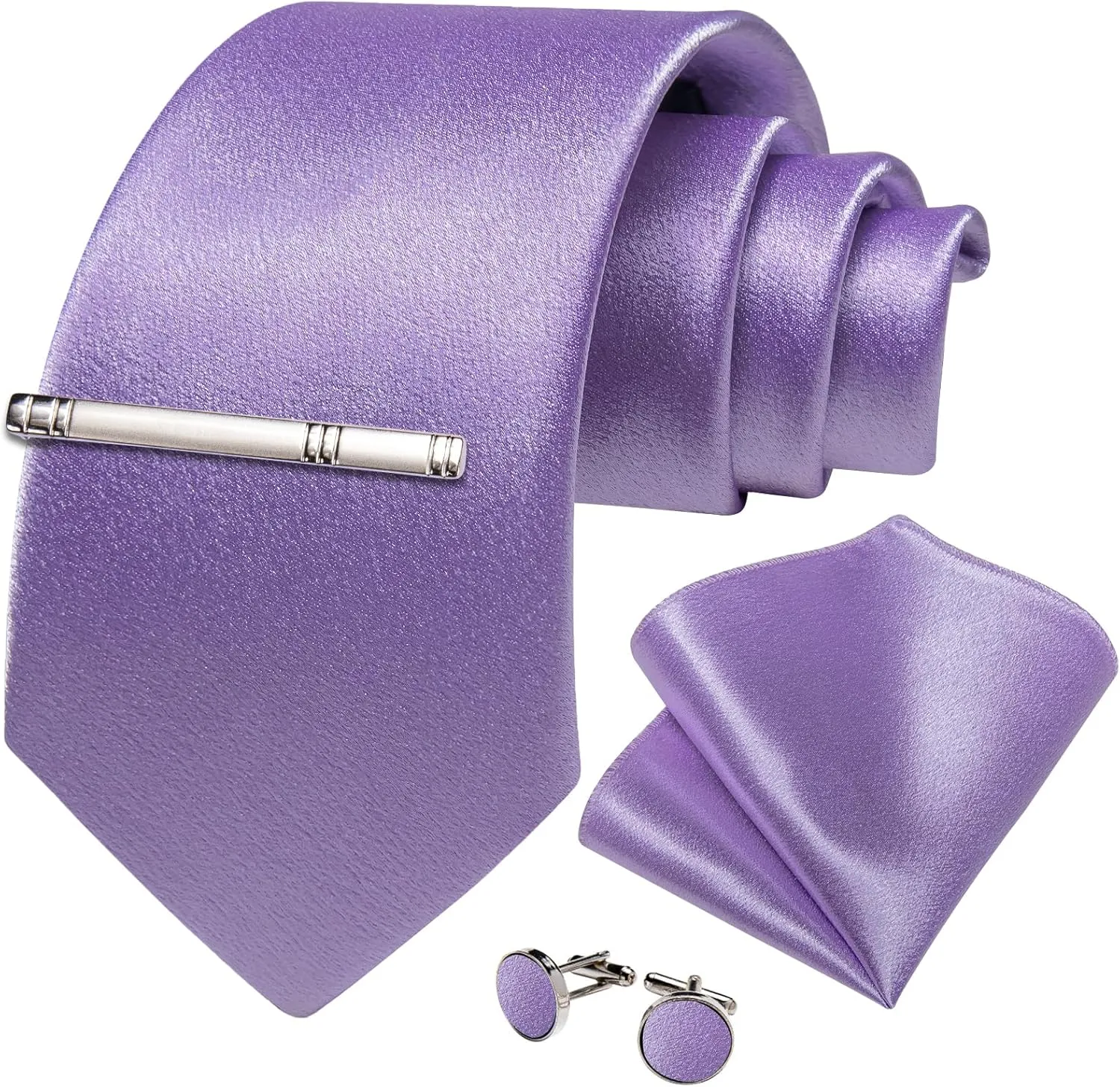 DiBanGu Men Ties Bowtie Set Satin Necktie Bow Tie and Pocket Square Cufflink Set for Men with Silver Tie Clip