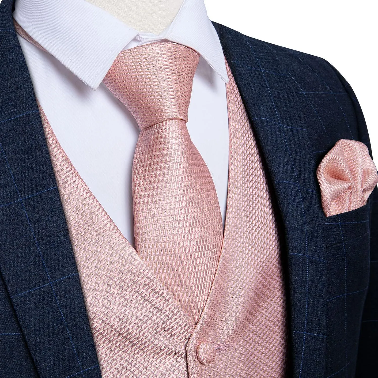 DiBanGu Mens Paisley Suit Waistcoat Silk Dress Vest and Necktie Pocket Square Cufflinks for Wedding Party
