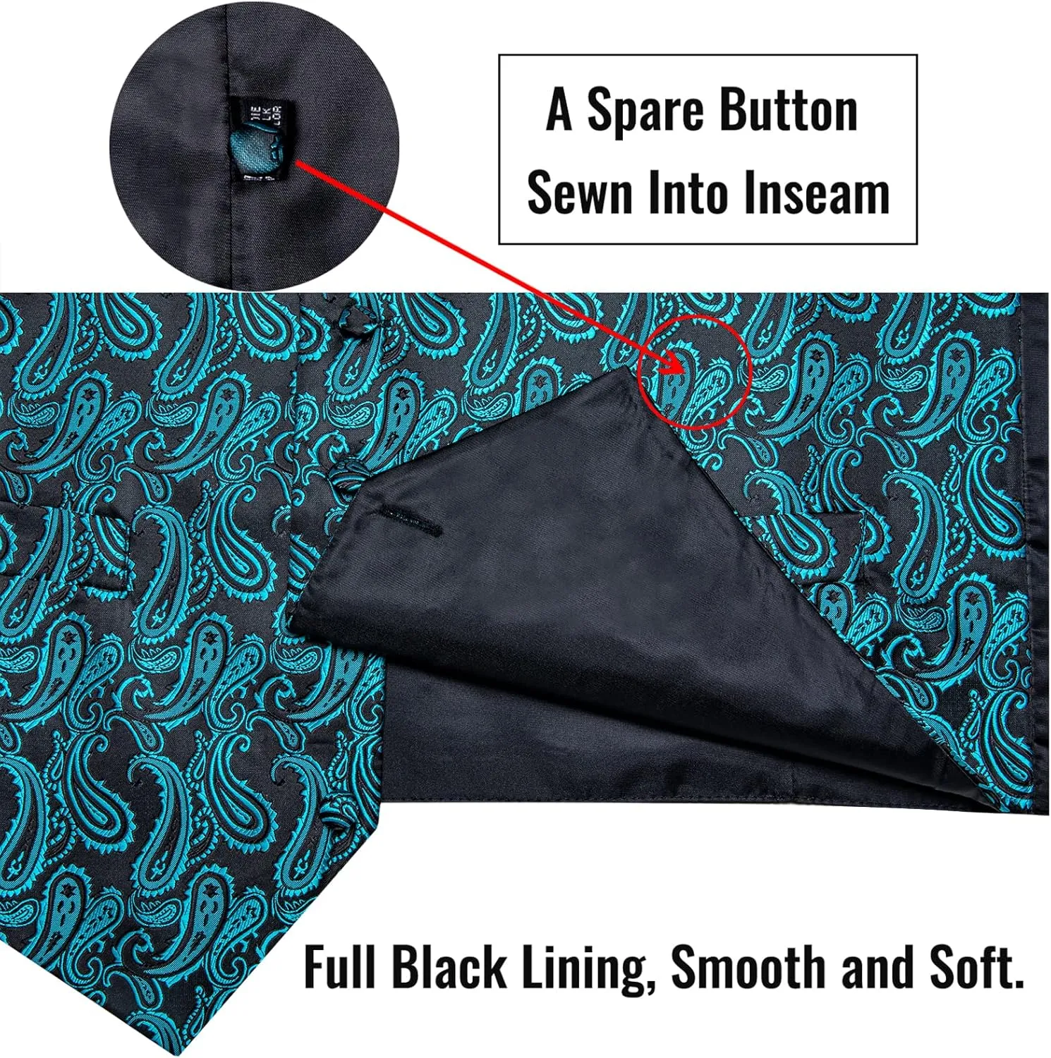 DiBanGu Mens Paisley Suit Waistcoat Silk Dress Vest and Necktie Pocket Square Cufflinks for Wedding Party