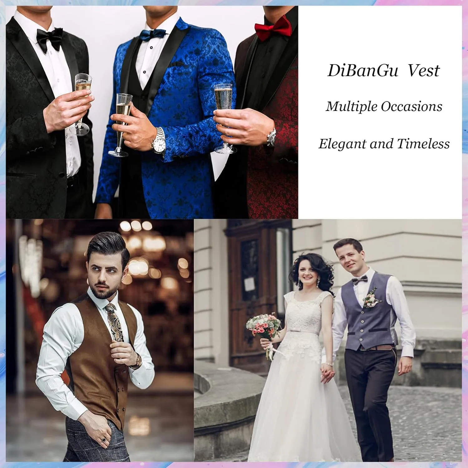 DiBanGu Mens Paisley Suit Waistcoat Silk Dress Vest and Necktie Pocket Square Cufflinks for Wedding Party