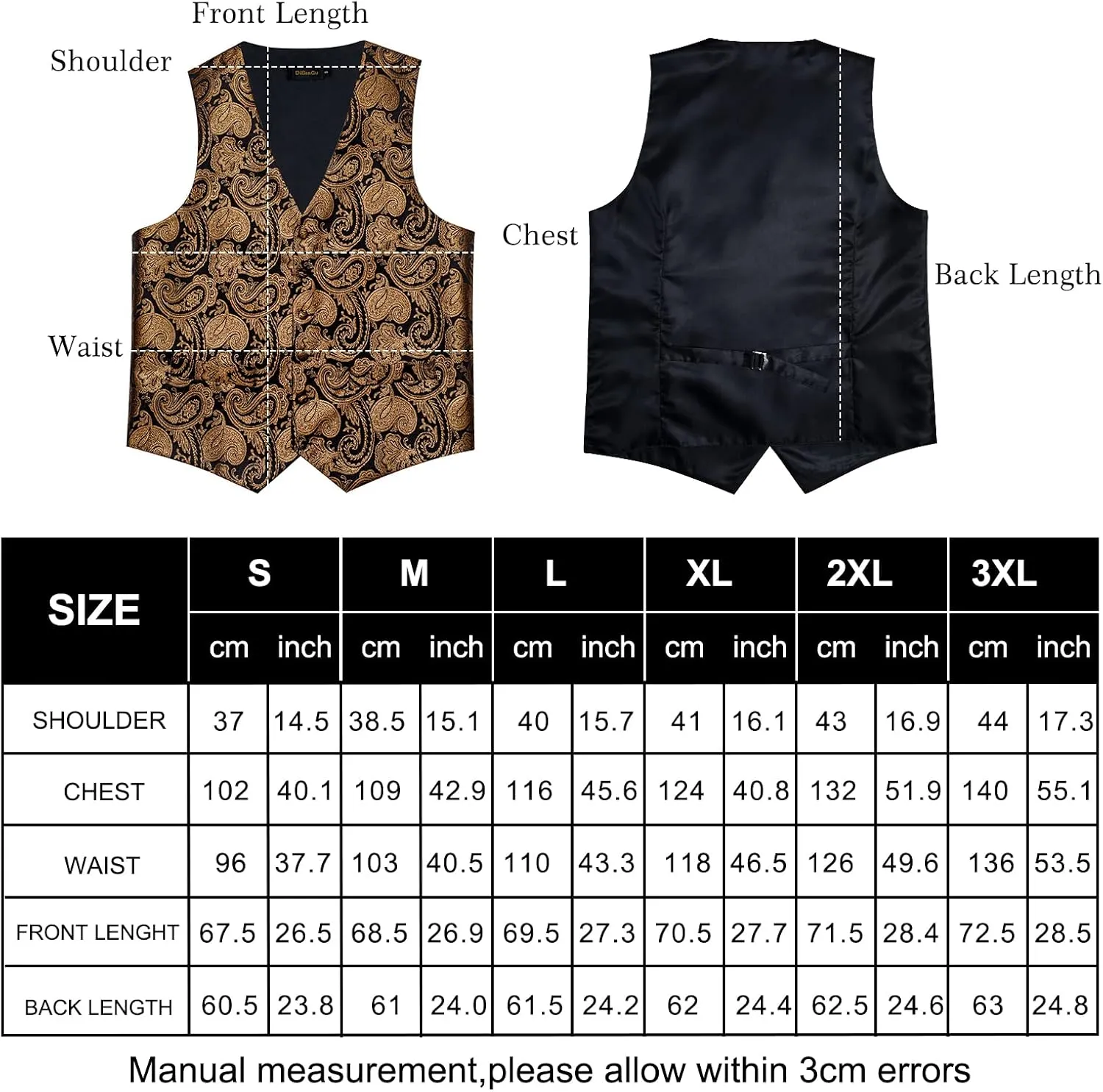 DiBanGu Mens Paisley Suit Waistcoat Silk Dress Vest and Necktie Pocket Square Cufflinks for Wedding Party